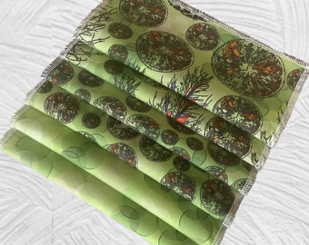 Set of 6 eco-friendly cloth napkins // 8.5" x 8.5" // beehives oranges trees - green // 100% cotton // reusable napkin // modern fabric