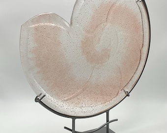 Handmade Art Glass Nautilus Shell Sculpture: Modern Coastal Decor