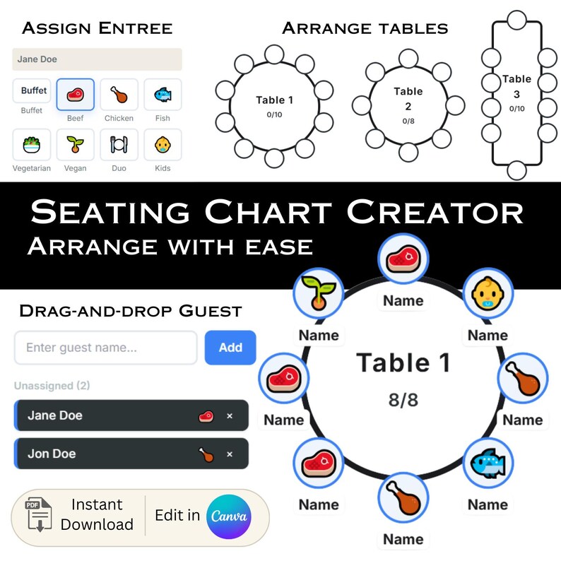 Printable Wedding Planner Template: Spreadsheet tools, Seating Chart, and more (Digital Download) image 3