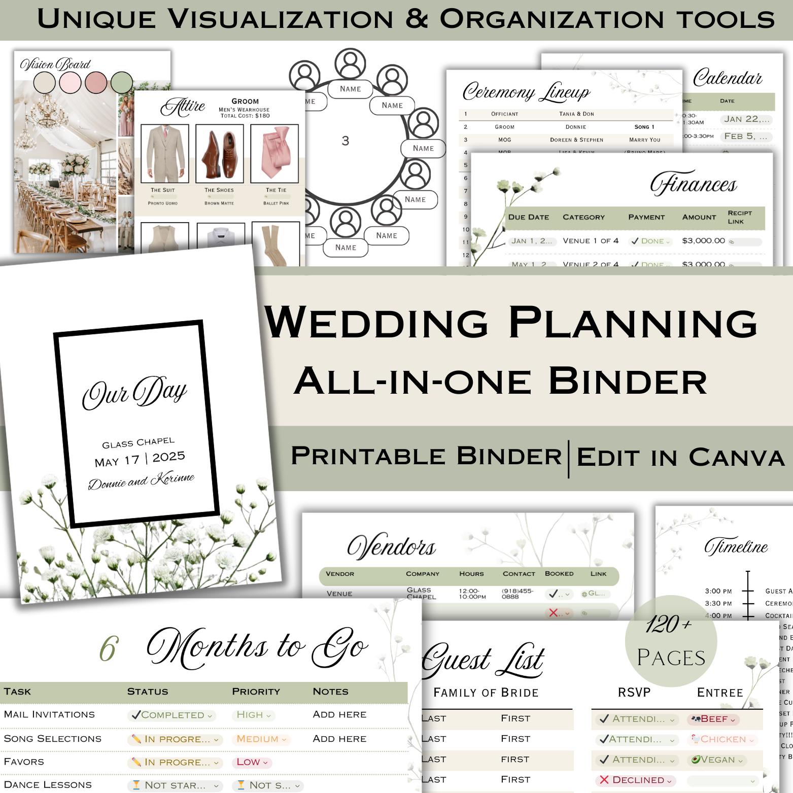 Printable Wedding Planner Template: Spreadsheet Tools, Seating Chart ...