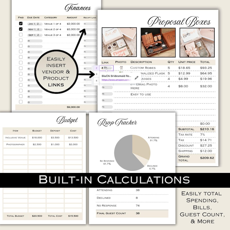 Printable Wedding Planner Template: Spreadsheet tools, Seating Chart, and more (Digital Download) image 6