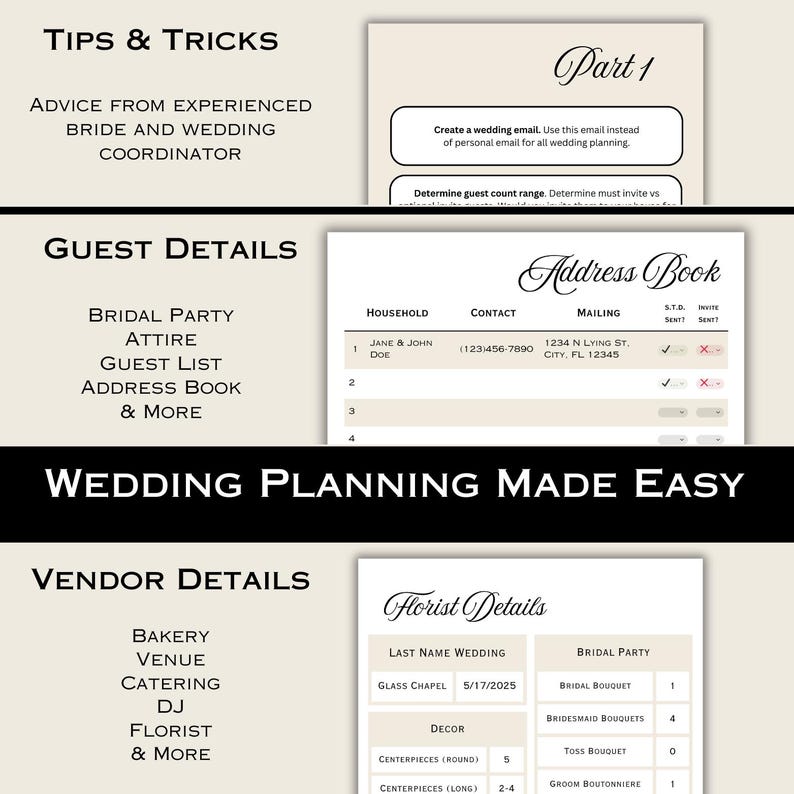 Printable Wedding Planner Template: Spreadsheet tools, Seating Chart, and more (Digital Download) image 7