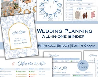 Wedding Planner Binder: Digital & Printable  100+ Pages - Bonus Seating Chart and Floor Plan Creator