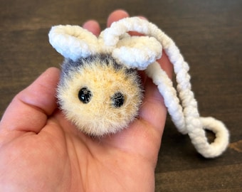 Fuzzy Crochet Bumblebee Plushie Keychain | Bag Charm Car Hanger | Color Options Available | Customizable | Made to Order