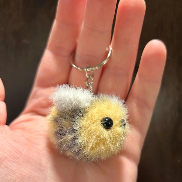 Small Fuzzy Crochet Bumblebee Plushie Keychain | Free Shipping | Color Options Available | Customizable | Made to Order