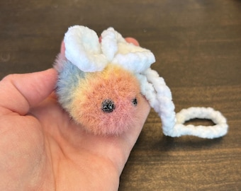 Fuzzy Rainbow Crochet Bumblebee Plushie Keychain | Bag Charm Car Hanger | Made to Order