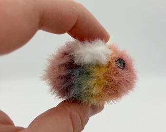 Small Fuzzy Rainbow Crochet Bumblebee Plushie Keychain | Made to Order
