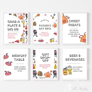 Vaderdag BBQ-tafelborden – 6 bewerkbare 8 x 10" printables voor eten, drinken, papacadeaus en meer – Leuk feestdecor voor papa’s viering - 037