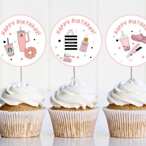 VSCO Aesthetic Cupcake Toppers - Printable Teen Tween Party Decor - Shopping Skin Care Bubble Tea Lovers - Girls Birthday - Instant Download