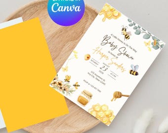 Mommy To Bee Baby Shower Invite Gender Neutral Baby Gift Editable Invite Canva Template Personalized Gift Printable Invitation