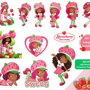African American Strawberry Shortcake PNG, 12 Images, Birthday Idea, Girl Gift, Baby Shower Idea, Personalized Gift, 80s Cartoon, Pink Theme