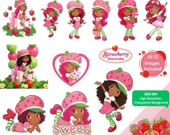 African American Strawberry Shortcake PNG, 12 Images, Birthday Idea, Girl Gift, Baby Shower Idea, Personalized Gift, 80s Cartoon, Pink Theme