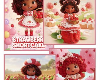 African American Strawberry Shortcake PNG, 17 Images, Birthday Idea, Girl Gift, Baby Idea, Personalized Gift, 80s Cartoon, Black Strawberry