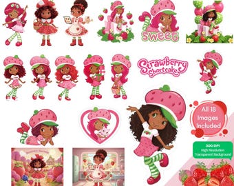 Black Strawberry Shortcake Png, 18 Images, Birthday, Girl Gift, Baby Shower, Personalized Gift, Black Cartoons, Pink Theme, Strawberry SVG
