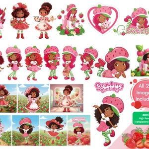 African American Strawberry Shortcake PNG, 22 Images, Birthday Idea, Girl Gift,Baby Shower Idea, Personalized Gift, 80s Cartoon, Pink Theme