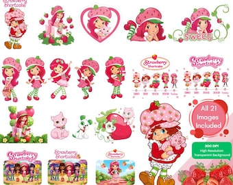 Strawberry Shortcake PNG, Iron on transfer, 21 Images, 2 Free Gifts, Girl Gift, Birthday Ideas, 80s Cartoon, Jem and Hologram, Rainbow Brite