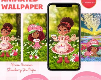 Strawberry Shortcake Animated Mobile Wallpaper, 6 Designs, Home & Lock Screen, Android, iPhone, Instant Download, Personalized Gift Ideas