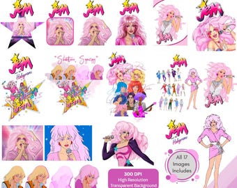 Jem and the Holograms PNG, 17 Images, Personalized Gift, Printable, Instant Download, Girl Gift, Birthday Ideas, 80s Cartoon png