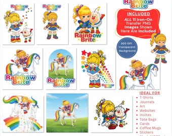 Rainbow Brite PNG, Iron On Transfer, 11 Images, Instant Download, Gift idea, Girls Birthday, Party Favors, Baby shower