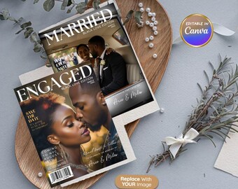 Editable Magazine, Save the Date Announcement, African American, Black Love, Canva Magazine Template, Engagement Party Favors