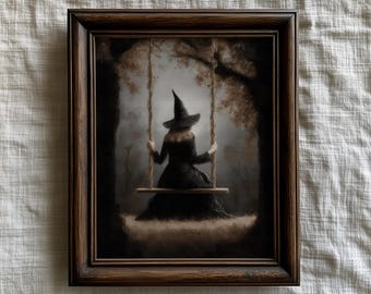 Printable Moody Witch Wall Art Print, Witchy Autumn Halloween Decor, Dark Fantasy Victorian Style Wicth Painting, Vintage Halloween Print