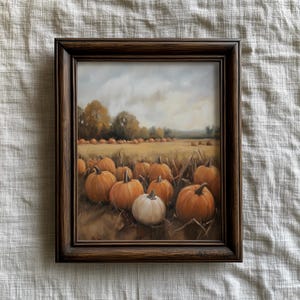 Cozy Muted Pumpkin Patch Fall Printable Wall Art, Autumn Pumpkin Field Painting, Whimsical Pumpkin Wall Decor, Vintage Fall Farmhouse Print