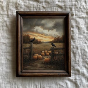 Moody Pumpkin Patch Painting, Vintage Thanksgiving Pumpkin Field Painting,  Autumn Farmhouse Decor, Fall Halloween Pumkin Field Artwork
