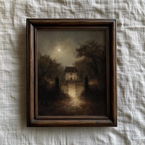 Spooky Vintage Painting, Old Haunted House Print, French Autumn Country Print, Dark Cottagecore, Rustic Art, Halloween Decor, Moody Decor