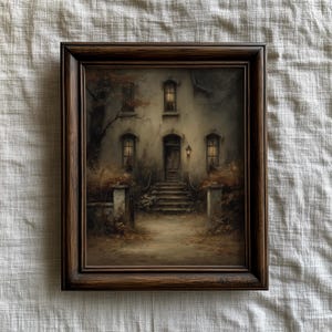 Spooky Vinatge House Entryway Painting, Vintage Haunted House Halloween Print, Gothic Autumn Lanscape Print | Digital Download F7269