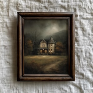 Autumn Victorian Mansion Landscape Painting, Antique Autumn Lanscape Painting, Moody Fall Haunted House Wall Art | Digital Download L9208