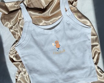 Kansas City Peanut Baseball Print – Damski top z mikro prążkami i wzorem Scoop