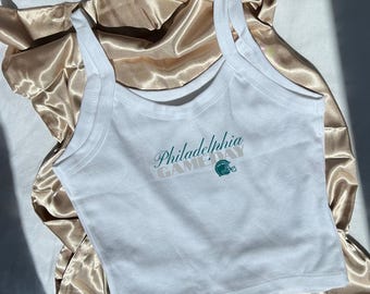 Philadelphia, PA Gameday Print – Damski top z mikro prążkami i wycięciem w serek