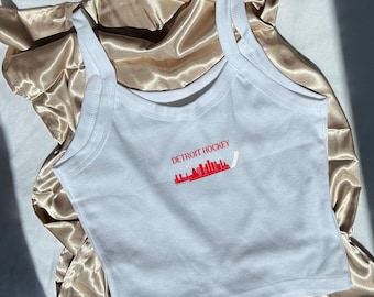 Detroit, Michigan Skyline Hockey Stick Print - Women's Spaghetti Strap Tank Top