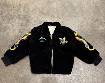 Vintage Kids Baby Velvet Sukajan Jacket Okinawa Embroidered Reversible