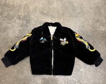 Vintage Kids Baby Velvet Sukajan Jacket Okinawa Embroidered Reversible