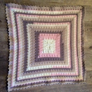 Handmade Crochet Baby Blanket: Pink Beige White Lap Blanket
