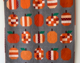 Fall Throw Quilt: Handmade Pumpkin Decor Lap Quilt (59.5x73.75)