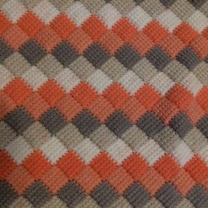 Building blocks Tunisian crochet blanket-Coral,tan, gray, cream baby blanket