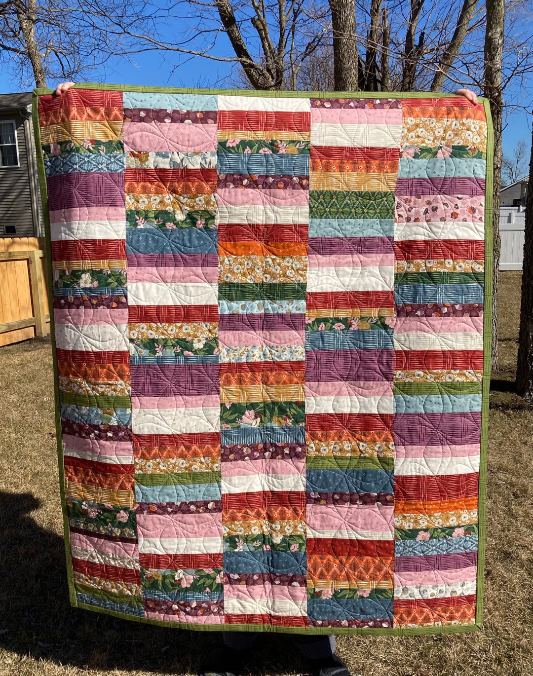 Fall Throw Quilt- Fall Striped Blanket-striped Throw Quilt- Jewel Tones ...