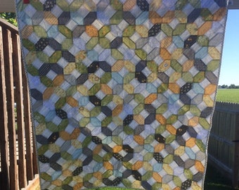 Yellow, grey, green baby quilt-lattice quilt-baby blanket-octagon baby blanket