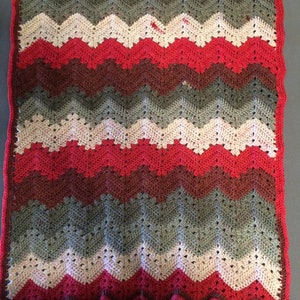 Red, pink, gray Chevron Crochet Blanket-Baby Blanket-Lap Blanket-Throw-Afghan
