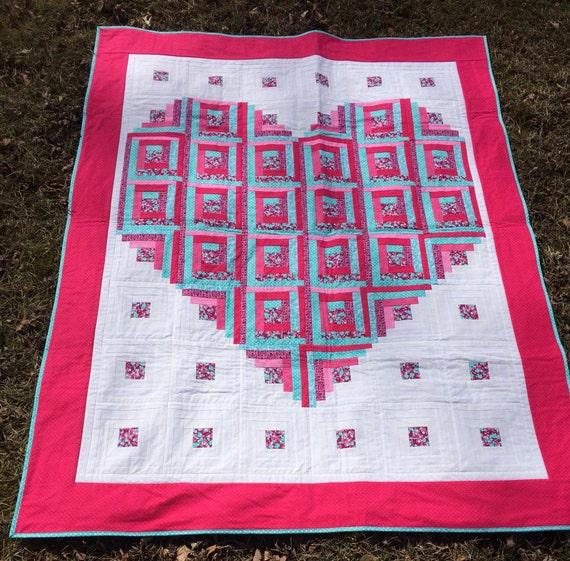 Log Cabin Style Heart Quilt Etsy
