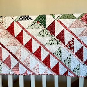 Christmas Baby Quilt: Handmade Holiday Decor Throw Quilt (51x58)