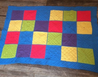 Pink, green, blue, yellow, purple squares crochet blanket-baby blanket-small afghan