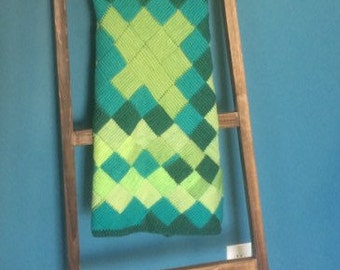 Blocks of green crochet blanket-baby blanket-lap blanket-knit baby blanket