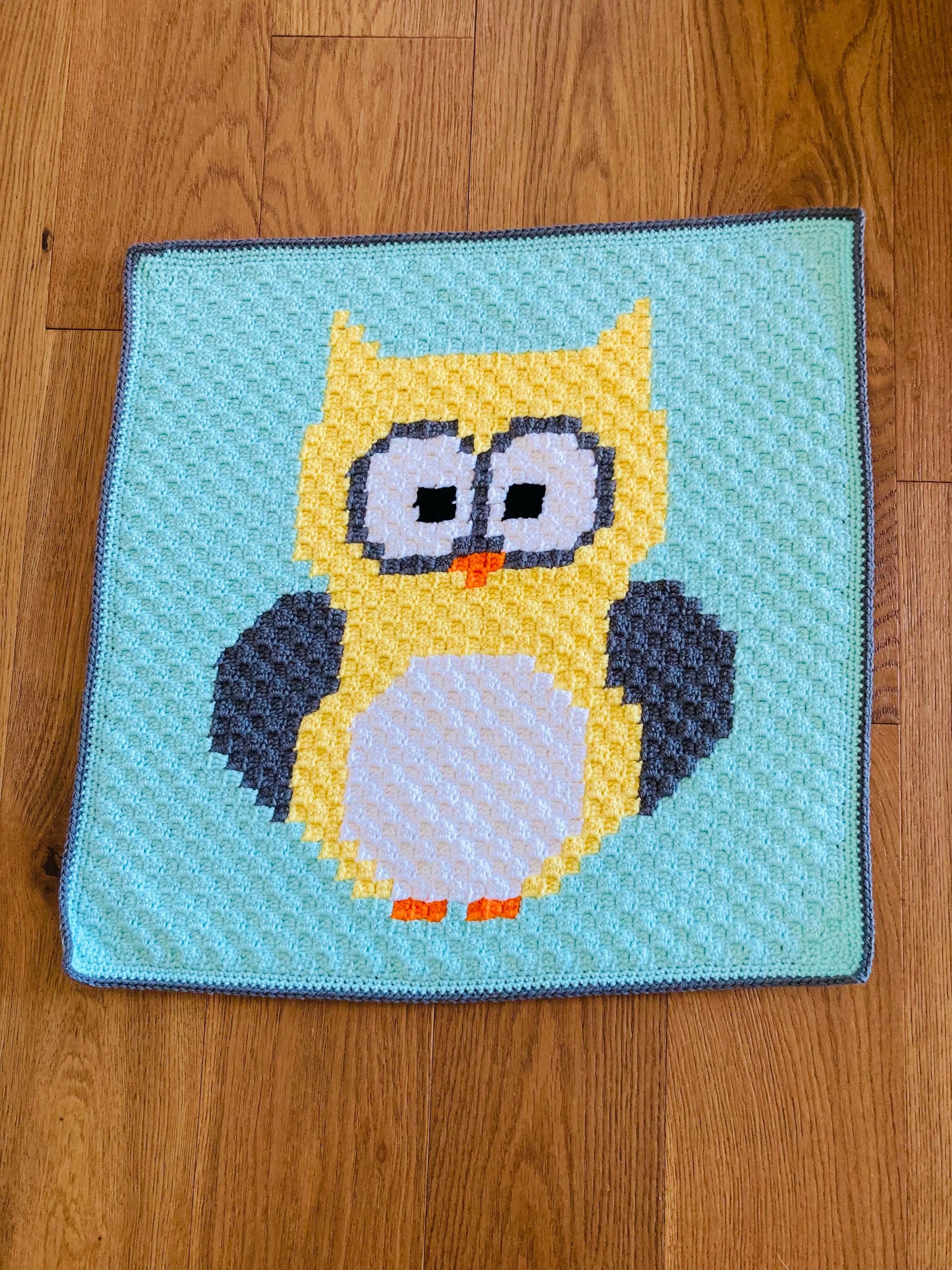 Crochet Owl Baby Blanket &ndash; Teal, Yellow, Gray