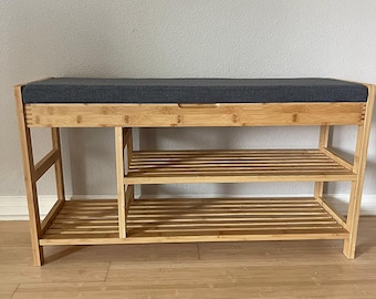 Wooden Entryway Shoe Bench with Cushioned Seat & Hidden Storage