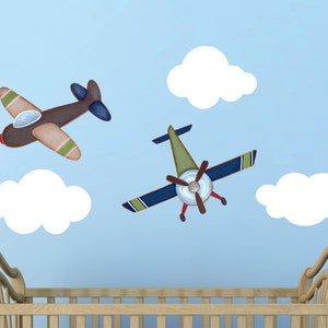 Fabric Wall Decal, Watercolor Airplane Nursery, Toddler Watercolour Room Decor, Airplane Wall Stickers