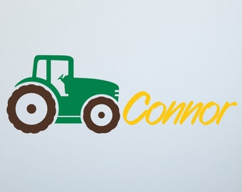 Personalized Kids Name Tractor Decal, Farmer Kid Name Wall Decal, Tractor and Child's Name Wall Cling