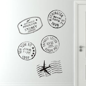 Travel Wall Decal, Travel Stamp Wall Decals, Travel Vinyl Wall Decals, Travel Decals, Stamp Decals